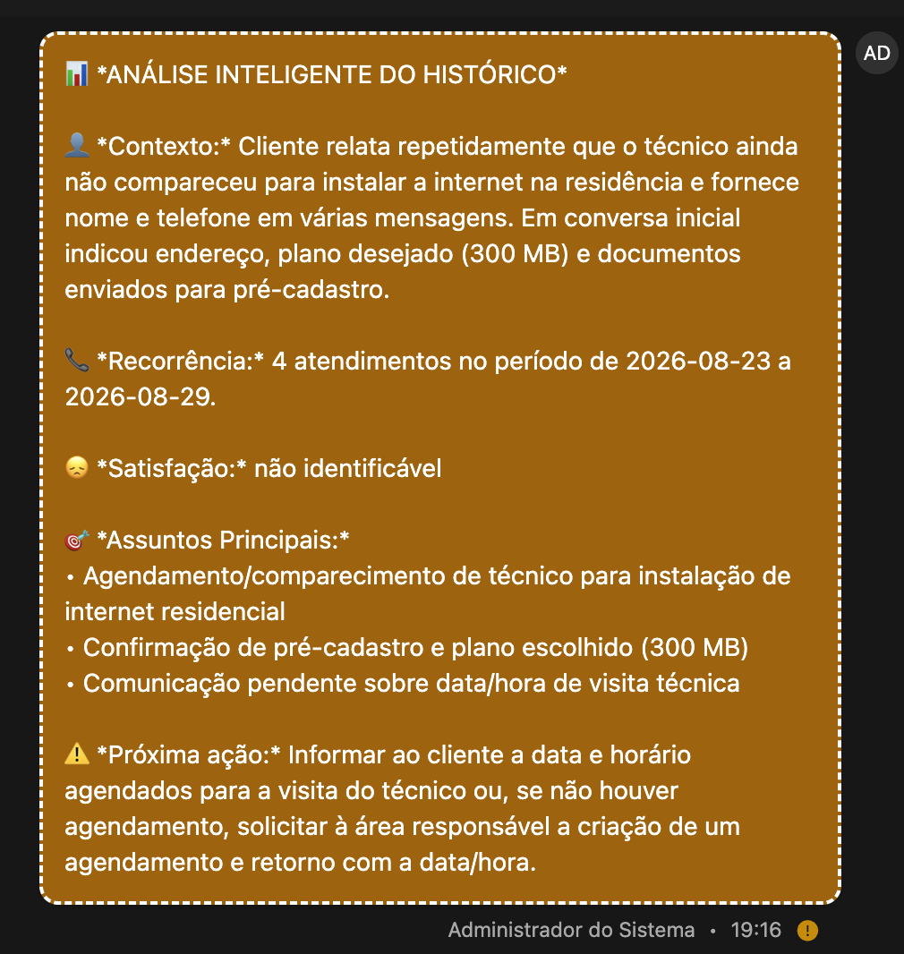 Resumo de comportamento e assuntos recorrentes do cliente
