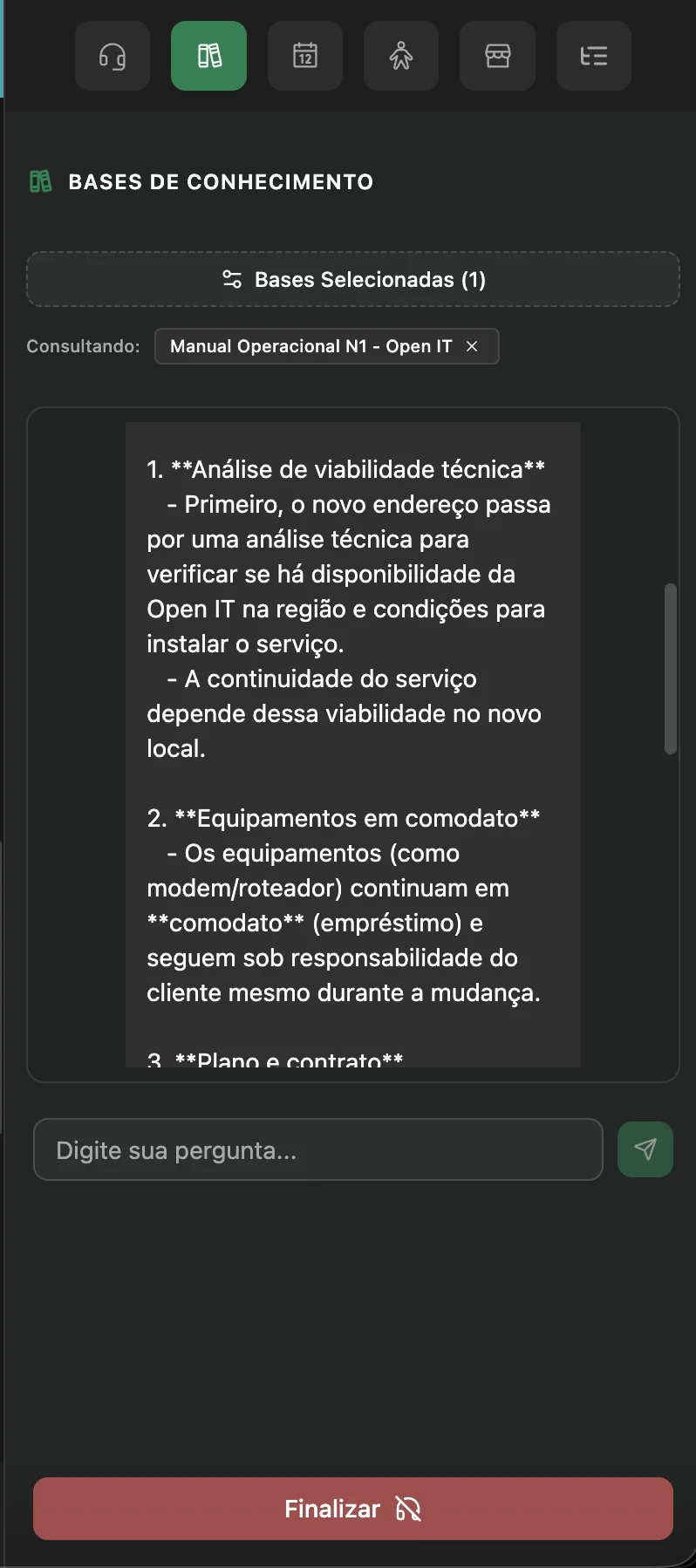 Base de conhecimento e transferência para setor no AtendAI